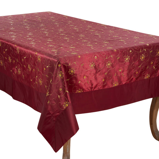 Burgundy  Embroidered and Sequined Tablecloth  100% polyester