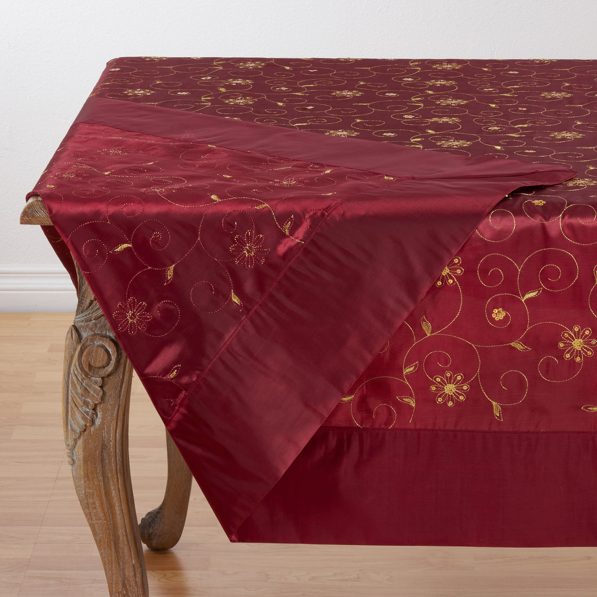 Burgundy  Embroidered and Sequined Tablecloth  100% polyester