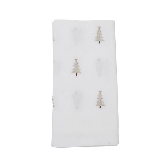 White Embroidered Christmas Tree Napkins 100% polyester, 20 Inch Square (4 pcs.)