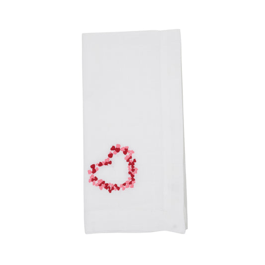 White Embroidered Hearts Napkins 100% polyester, 20 Inch Square (4 pcs.)