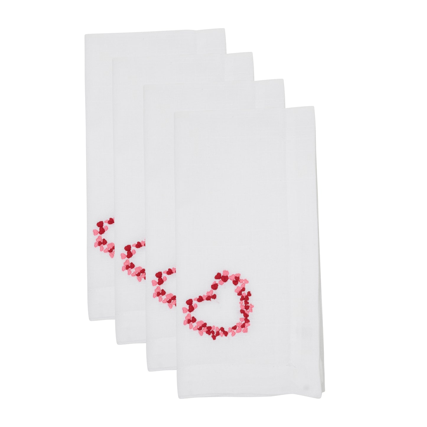 White Embroidered Hearts Napkins 100% polyester, 20 Inch Square (4 pcs.)