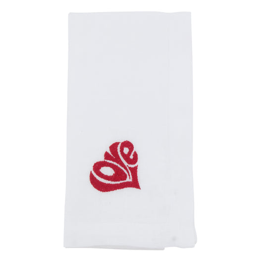 White Embroidered Love Napkins 100% polyester, 20 Inch Square (4 pcs.)