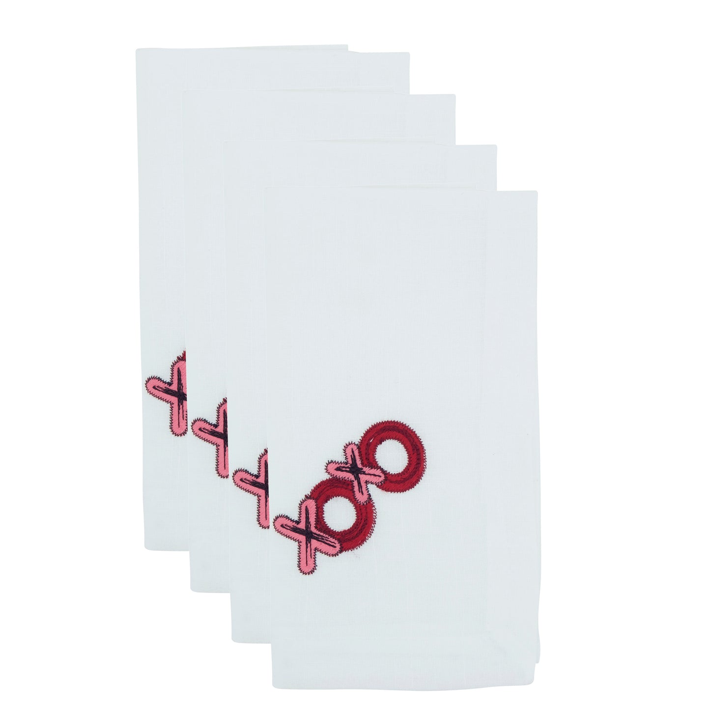 White Embroidered XOXO Napkins 100% polyester, 20 Inch Square (4 pcs.)