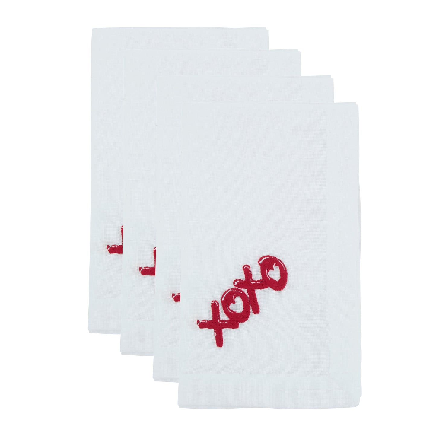 White Embroidered XOXO Napkins 100% polyester, 20 Inch Square (4 pcs.)