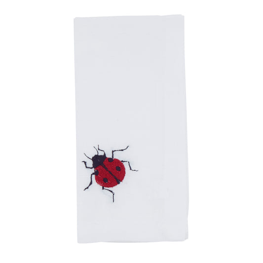White Embroidered Ladybug Napkins 100% polyester, 20 Inch Square (4 pcs.)