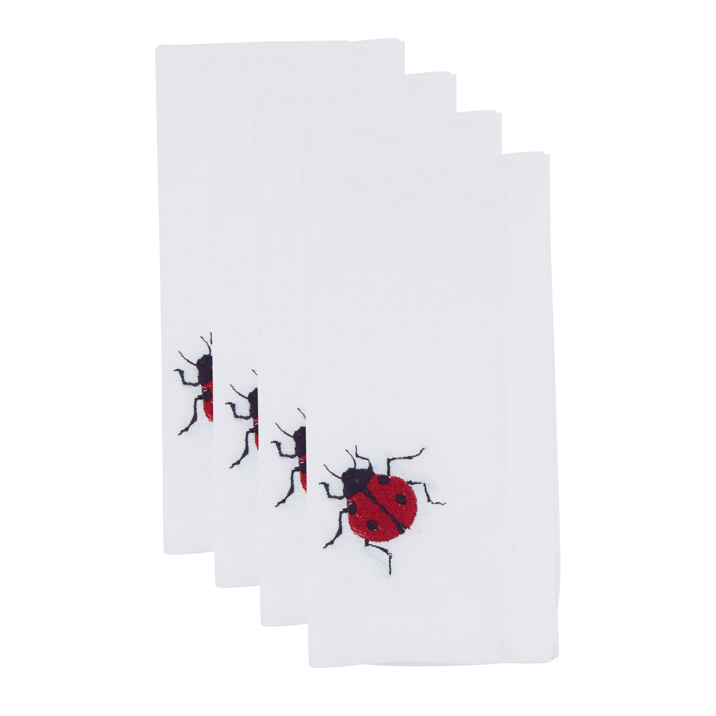 White Embroidered Ladybug Napkins 100% polyester, 20 Inch Square (4 pcs.)