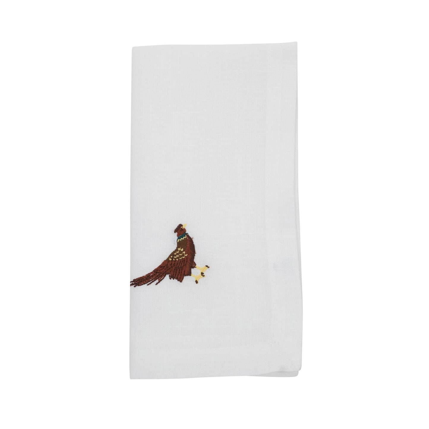 White Embroidered Pheasant Napkins 100% Polyester, 20 Inch Square (4 pcs.)