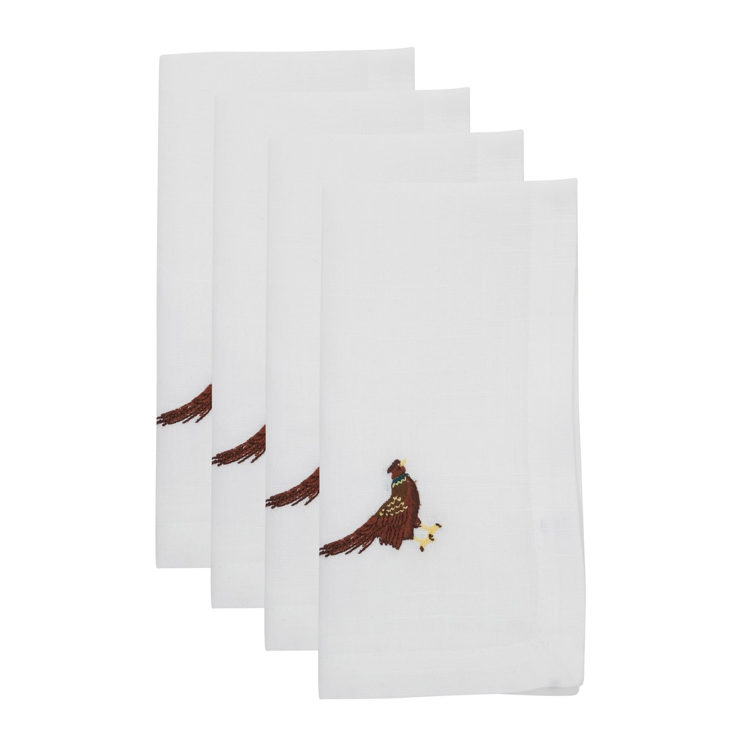 White Embroidered Pheasant Napkins 100% Polyester, 20 Inch Square (4 pcs.)