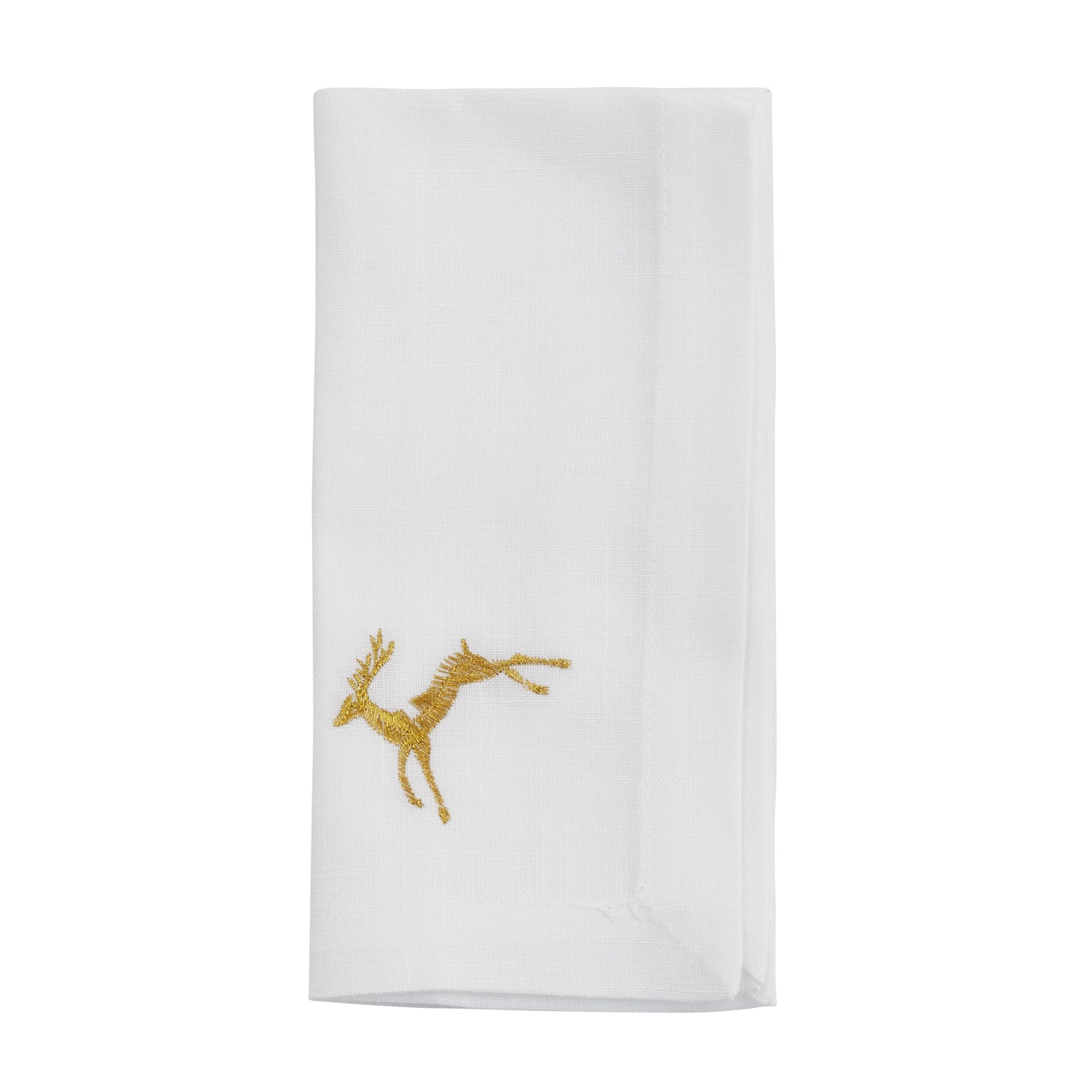 White Embroidered Gold Reindeer Napkins 100% Polyester, 20 Inch Square (4 pcs.)