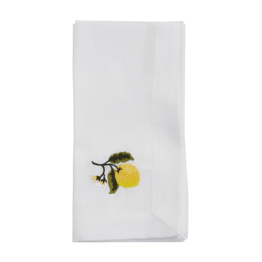 White Embroidered Lemon Napkins 100% Polyester, 20 Inch Square (4 pcs.)
