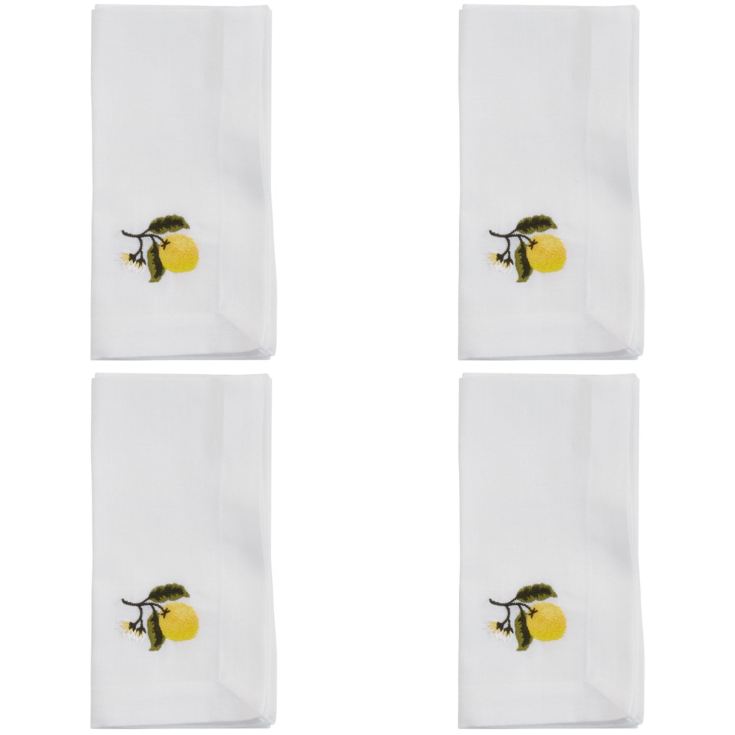 White Embroidered Lemon Napkins 100% Polyester, 20 Inch Square (4 pcs.)
