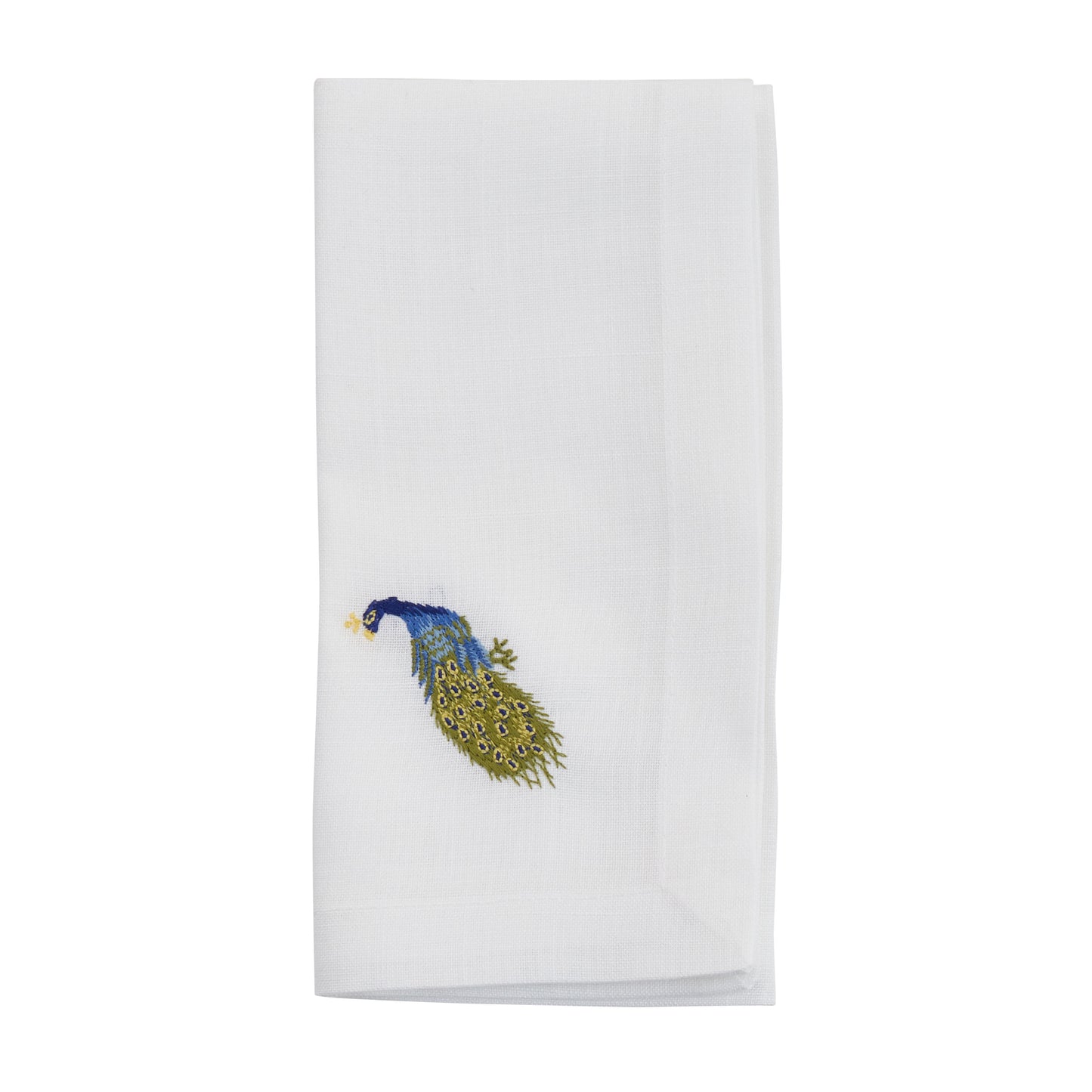 White Embroidered Peacock Napkins 100% Polyester, 20 Inch Square (4 pcs.)