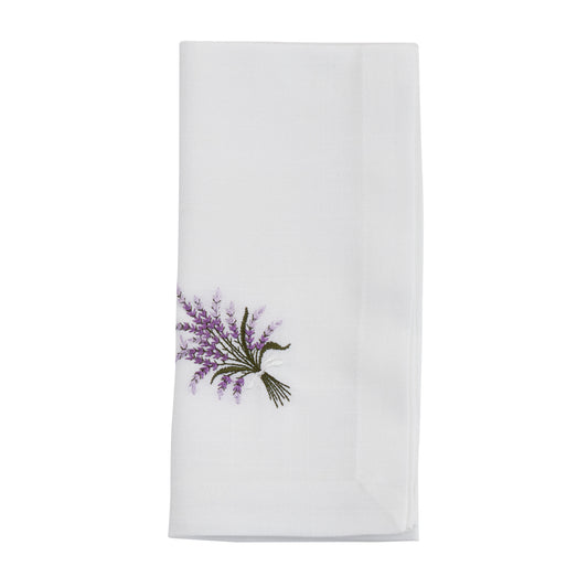 White Embroidered Lavender Napkins 100% Polyester, 20 Inch Square (4 pcs.)