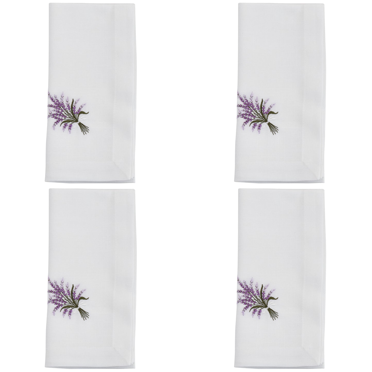 White Embroidered Lavender Napkins 100% Polyester, 20 Inch Square (4 pcs.)