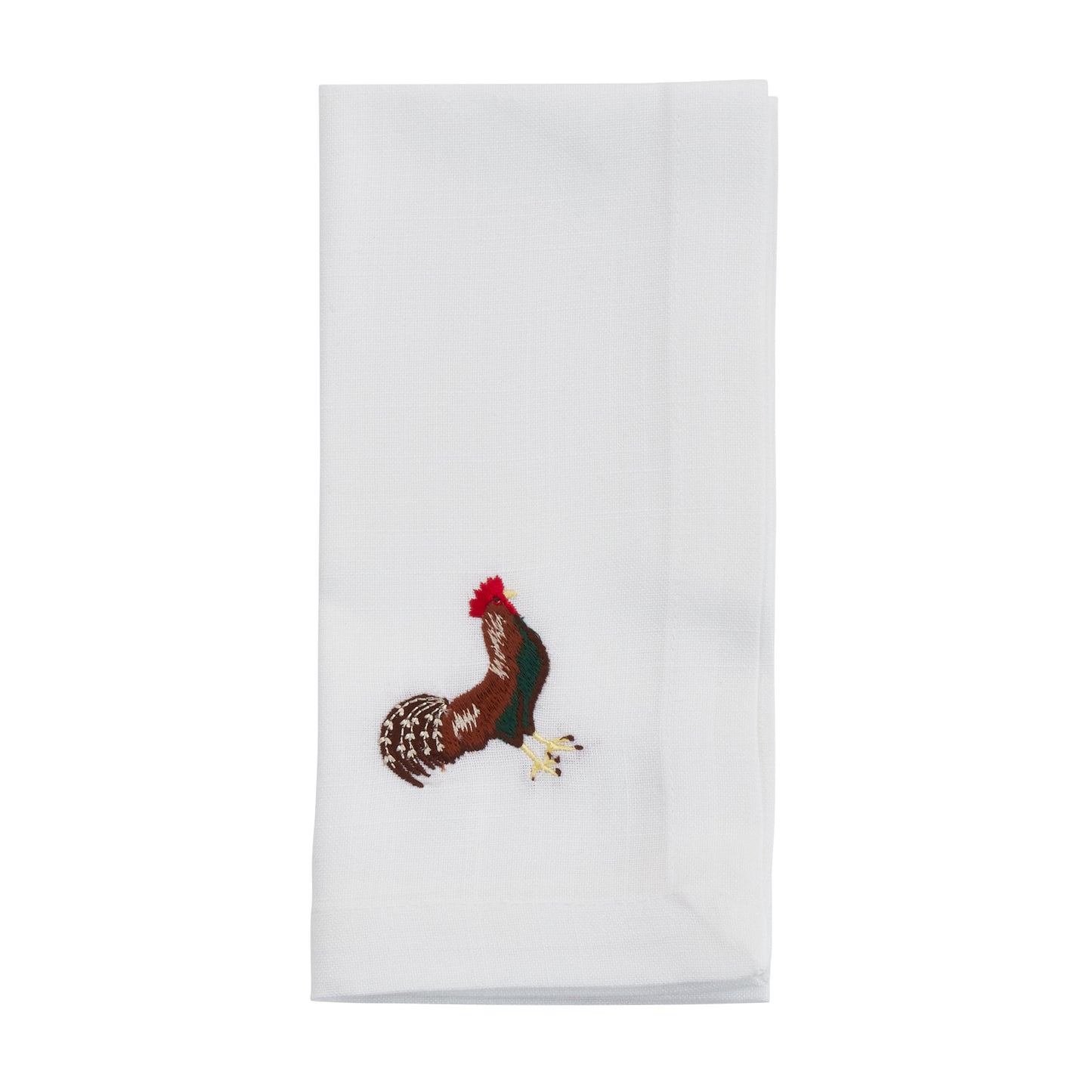 White Embroidered Rooster Napkins 100% Polyester, 20 Inch Square (4 pcs.)