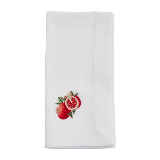 White Embroidered Pomegranate Napkins 100% Polyester, 20 Inch Square (4 pcs.)