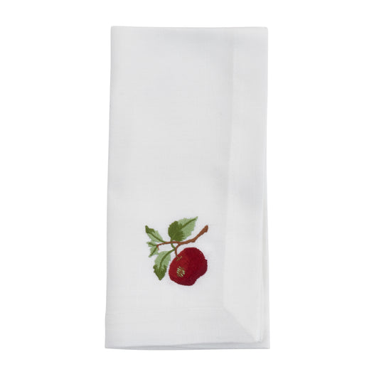 White Embroidered Apple Napkins 100% Polyester, 20 Inch Square (4 pcs.)