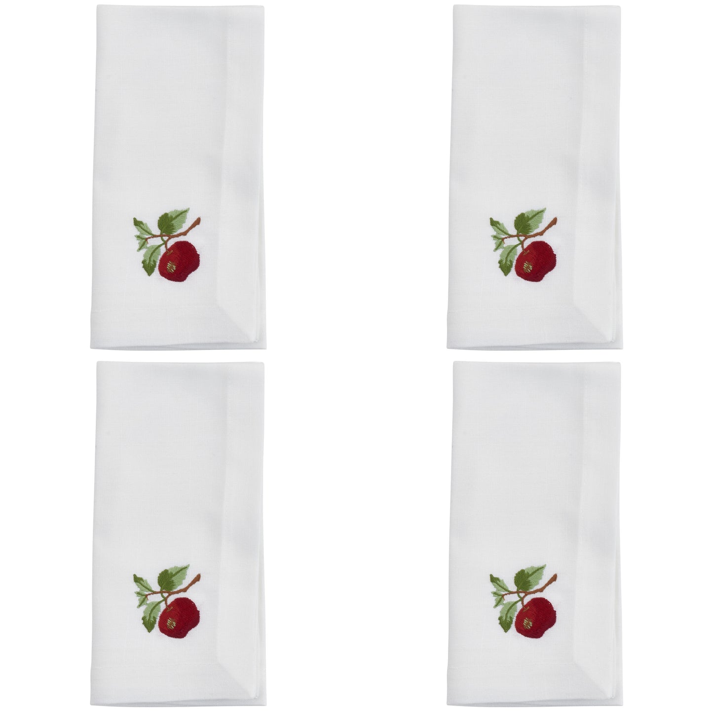 White Embroidered Apple Napkins 100% Polyester, 20 Inch Square (4 pcs.)