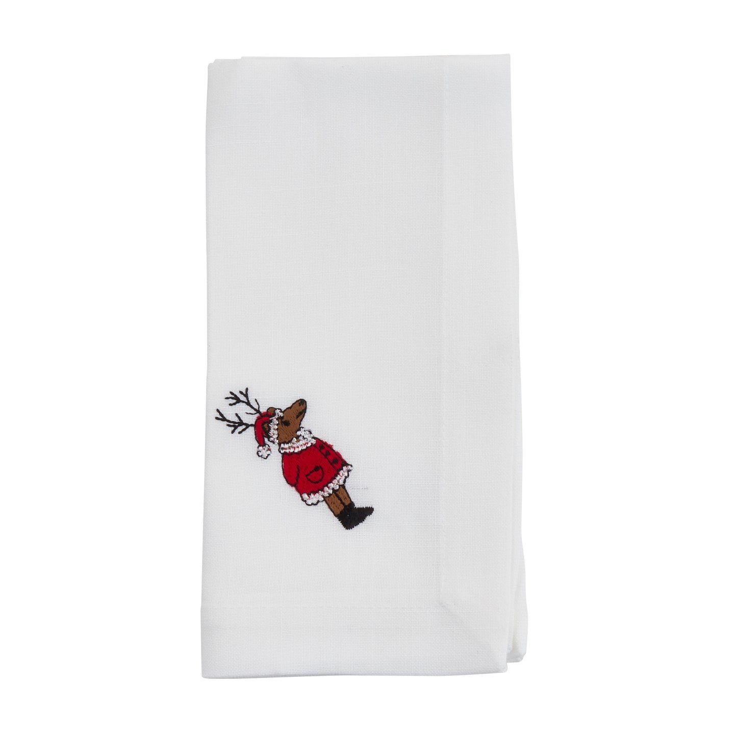 White Embroidered Reindeer Napkins 100% Polyester, 20 Inch Square (4 pcs.)
