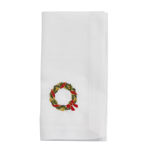 White Embroidered Wreath Napkins 100% Polyester, 20 Inch Square (4 pcs.)