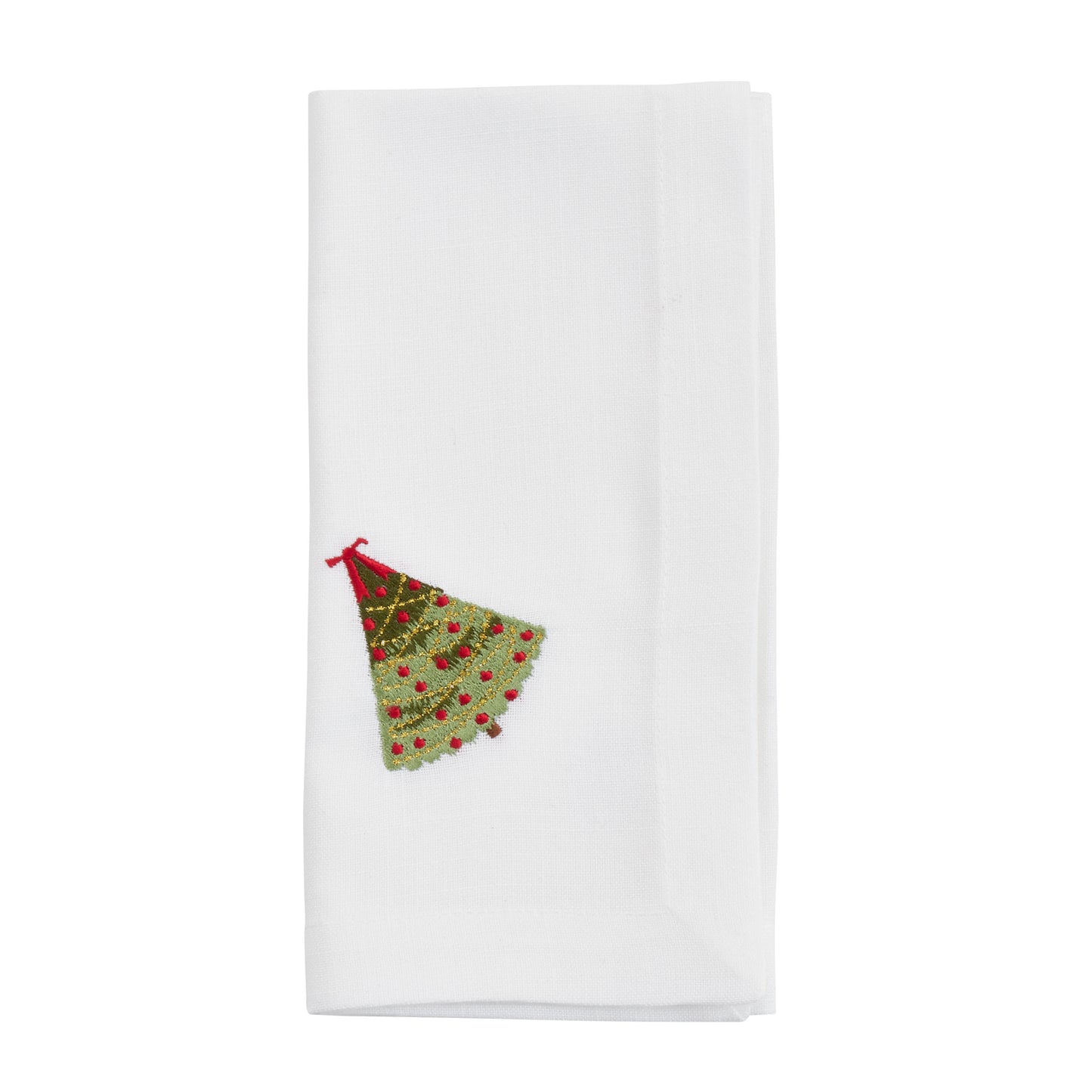 White Embroidered Christmas Tree Napkins 100% Polyester, 20 Inch Square (4 pcs.)