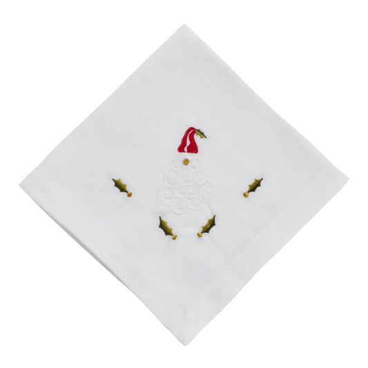 White Embroidered Santa Napkins 100% Polyester, 20 Inch Square (4 pcs.)