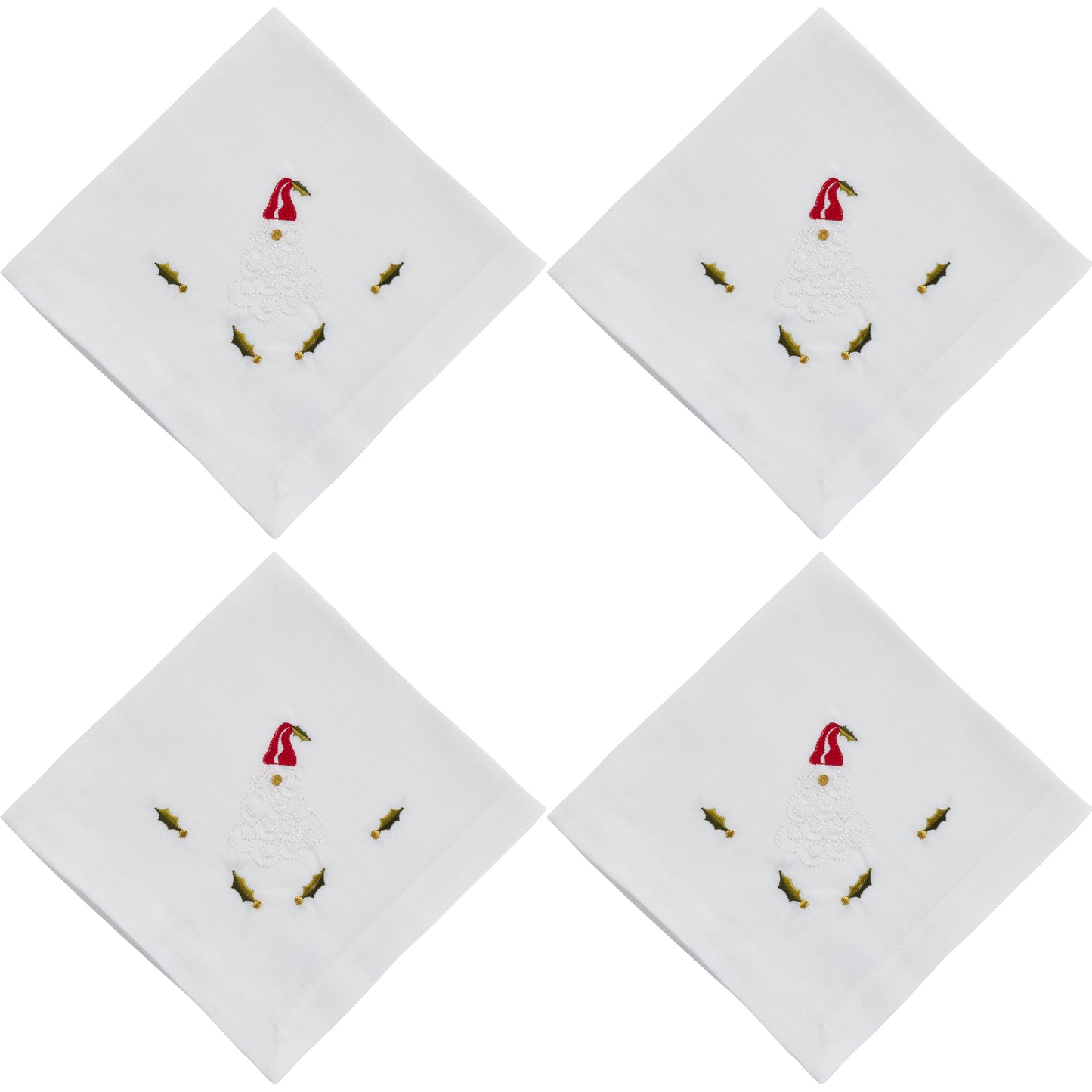 White Embroidered Santa Napkins 100% Polyester, 20 Inch Square (4 pcs.)