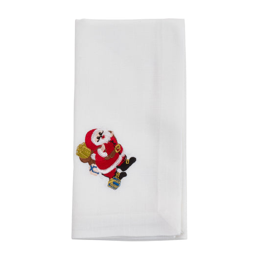 White Embroidered Santa Napkins 100% Polyester, 20 Inch Square (4 pcs.)