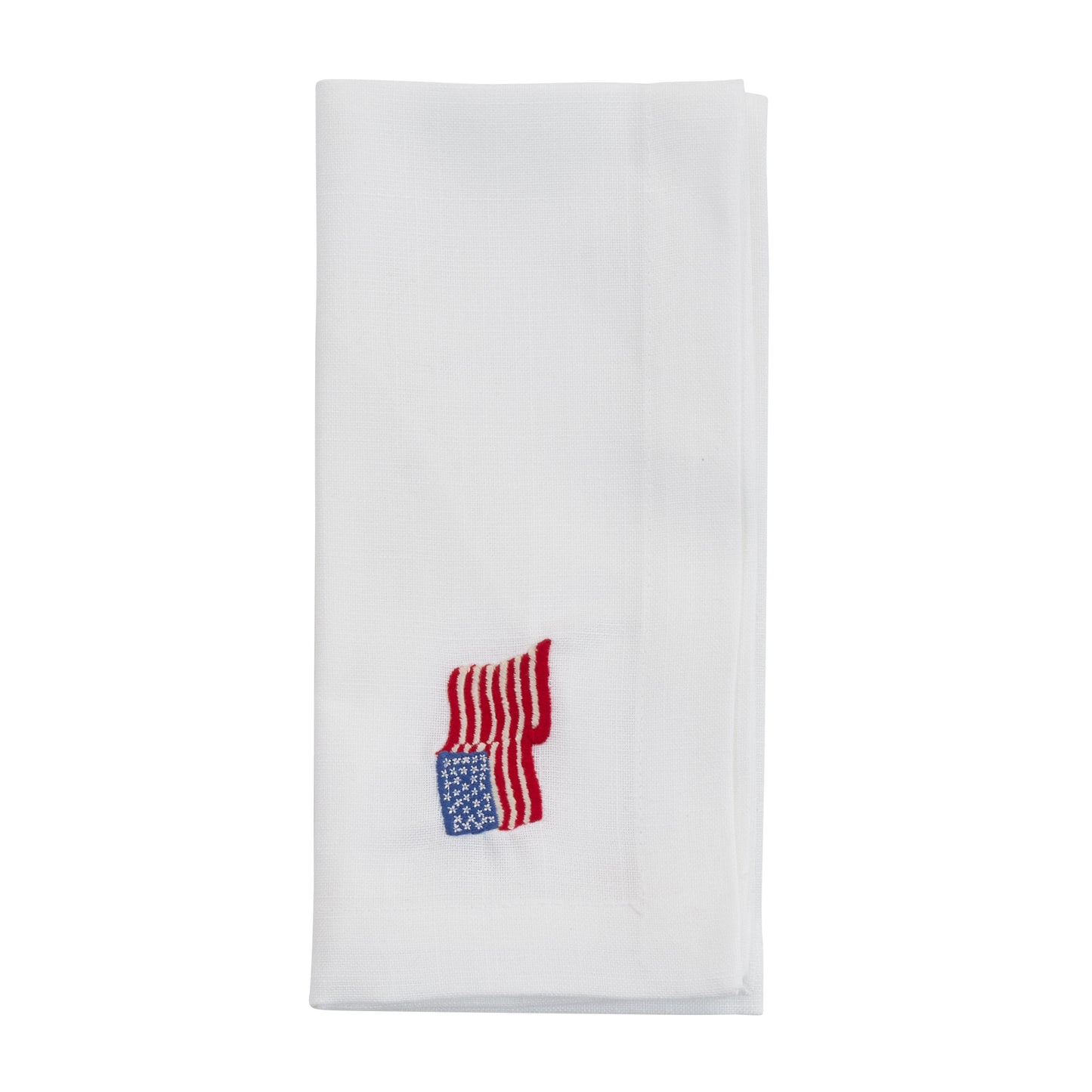 White Embroidered American Flag Napkins 100% Polyester, 20 Inch Square (4 pcs.)