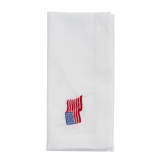 White Embroidered American Flag Napkins 100% Polyester, 20 Inch Square (4 pcs.)
