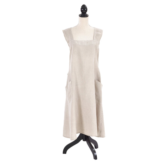 Taupe Beige Criss-cross Back Apron 100% linen Size: 28" x 35"