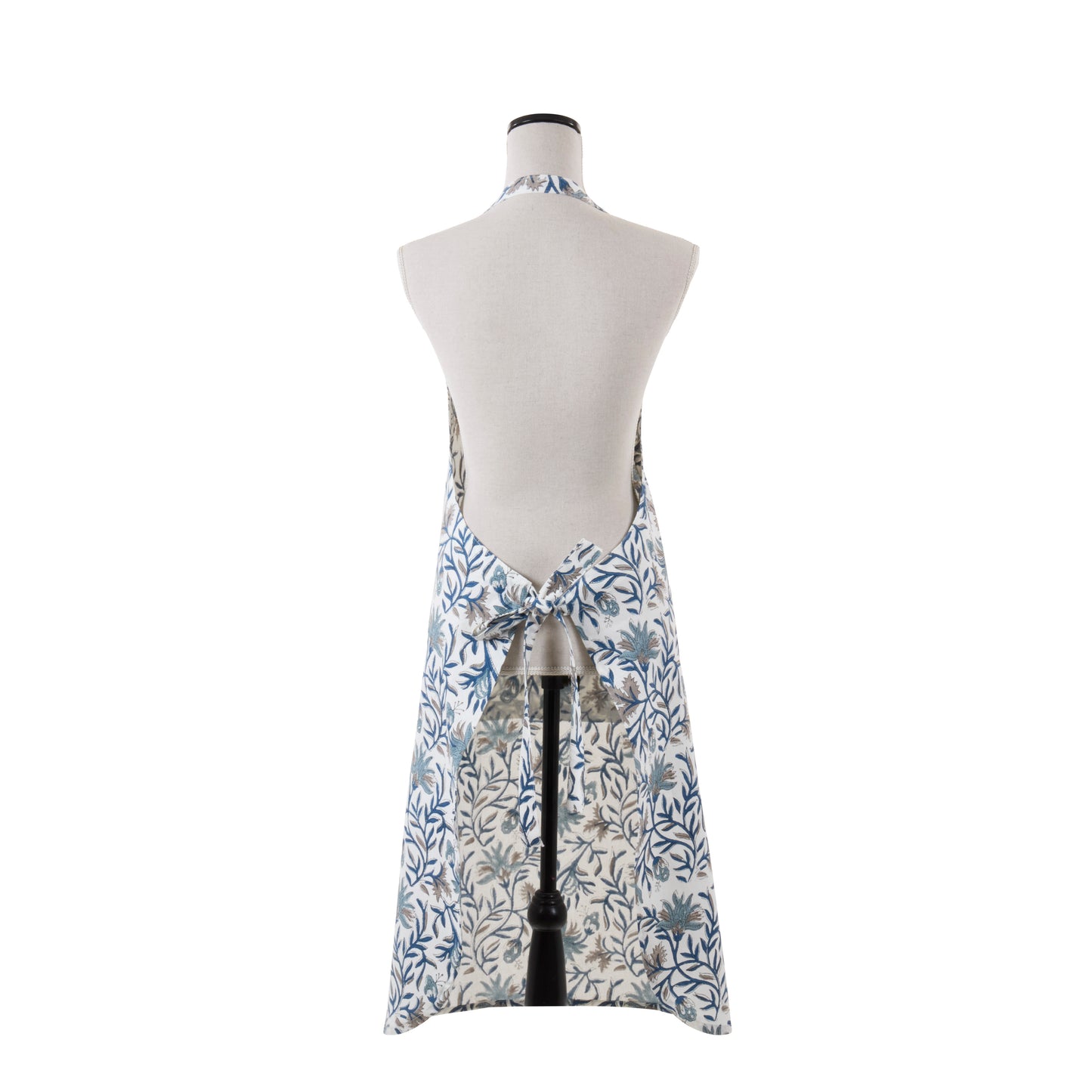 Blue-and-Sage Botanical Vine Hand Block Print Apron 100% cotton Size: 32" x 36"