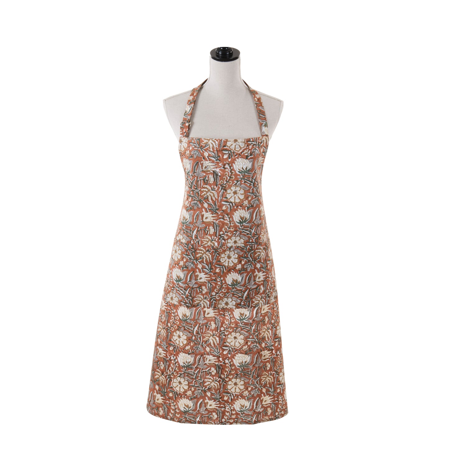 Rust Orange Floral Hand Block Print Apron 100% cotton Size: 32" x 36"