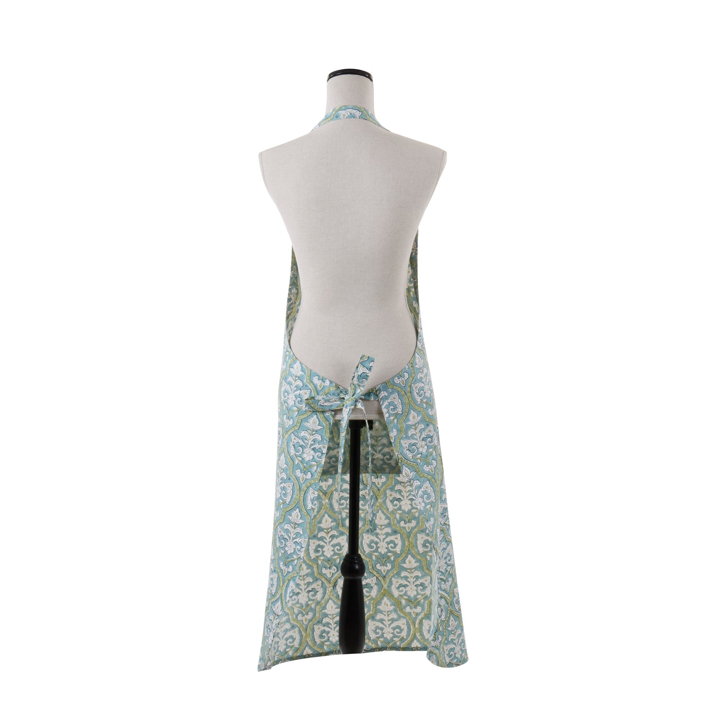 Aqua Blue ornate damask / Moroccan-inspired trellis Hand Block Print Apron 100% cotton Size: 32" x 36"
