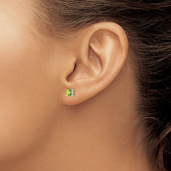 925 Sterling Silver 4mm Princess Peridot Post Earrings, 5mm x 5mm