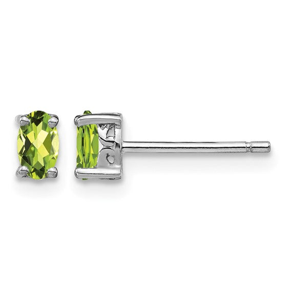 925 Sterling Silver Rhodium-plated 5x3mm Oval Peridot Post Earrings, 5mm x 3mm