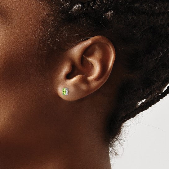 925 Sterling Silver Rhodium-plated 5x3mm Oval Peridot Post Earrings, 5mm x 3mm