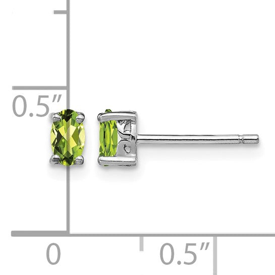925 Sterling Silver Rhodium-plated 5x3mm Oval Peridot Post Earrings, 5mm x 3mm