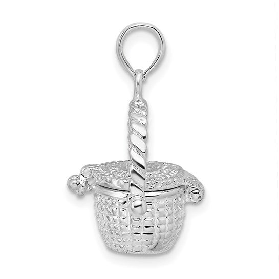 Million Charms 925 Sterling Silver Charm Pendant, 3-D Nantucket Basket with Engraved Lid & Handle, Moveable