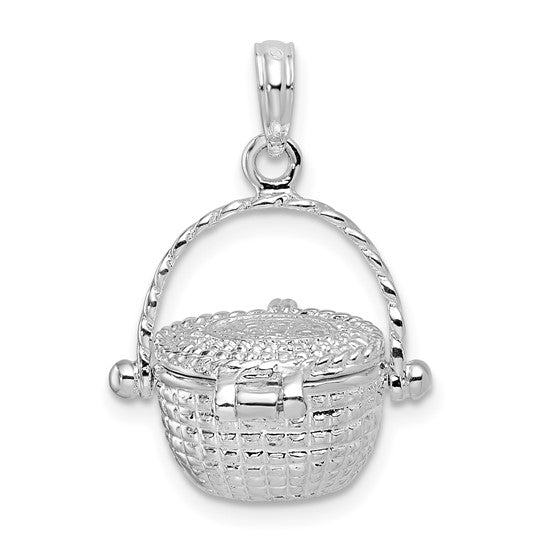Million Charms 925 Sterling Silver Charm Pendant, 3-D Nantucket Basket with Engraved Lid & Handle, Moveable