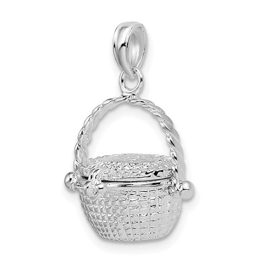 Million Charms 925 Sterling Silver Charm Pendant, 3-D Nantucket Basket with Engraved Lid & Handle, Moveable
