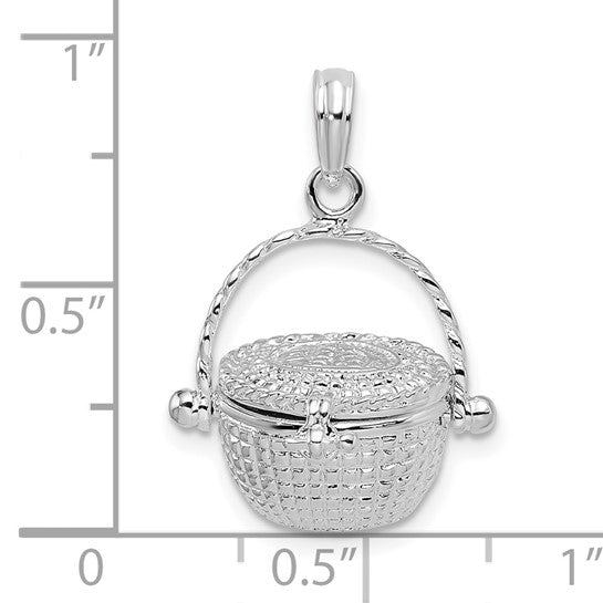 Million Charms 925 Sterling Silver Charm Pendant, 3-D Nantucket Basket with Engraved Lid & Handle, Moveable