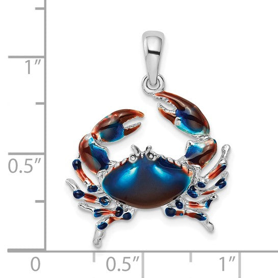 Million Charms 925 Sterling Silver Charm Pendant, Stone Crab with Blue Enamel 2-D