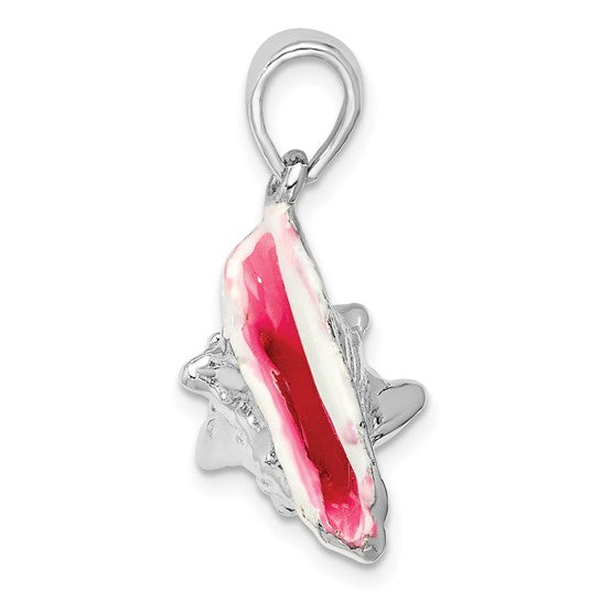 Million Charms 925 Sterling Silver Charm Pendant, Enamel 3-D Conch Shell  Pink & White