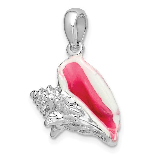 Million Charms 925 Sterling Silver Charm Pendant, Enamel 3-D Conch Shell  Pink & White