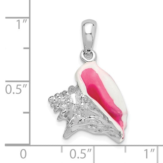 Million Charms 925 Sterling Silver Charm Pendant, Enamel 3-D Conch Shell  Pink & White