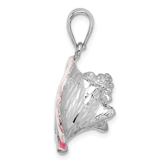 Million Charms 925 Sterling Silver Charm Pendant, Large Enamel 3-D Conch Shell  Pink & White