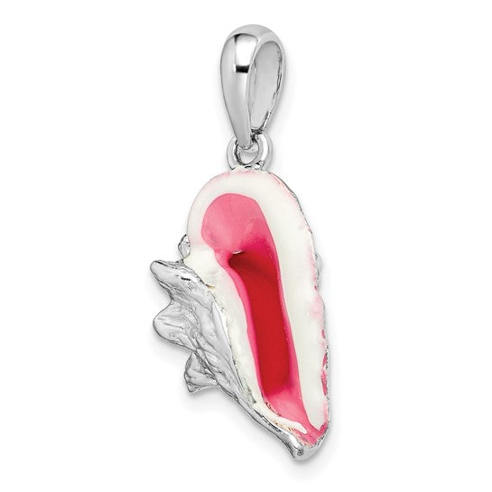 Million Charms 925 Sterling Silver Charm Pendant, Large Enamel 3-D Conch Shell  Pink & White