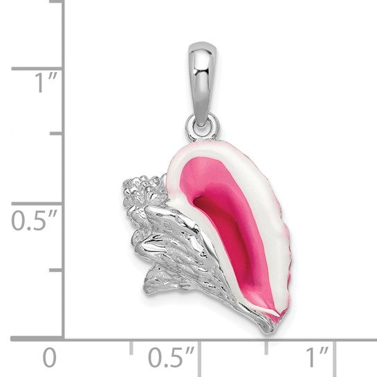 Million Charms 925 Sterling Silver Charm Pendant, Large Enamel 3-D Conch Shell  Pink & White