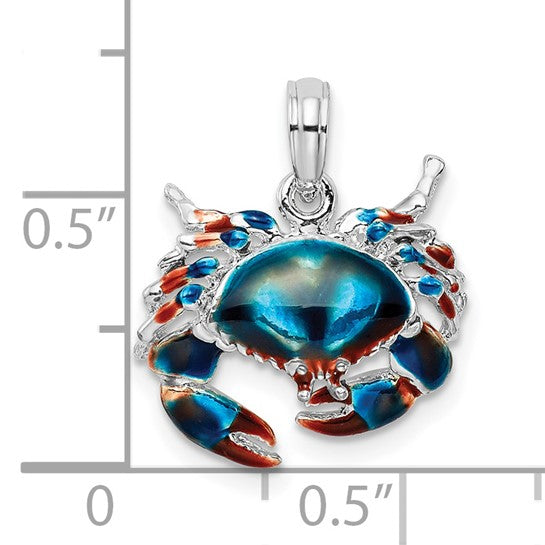 Million Charms 925 Sterling Silver Charm Pendant, Stone Crab Facing Down with Blue Enamel, 2-D, High Polish
